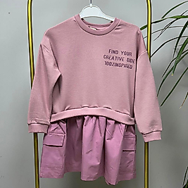 Sırt Baskılı Pembe Kız Çocuk Elbise