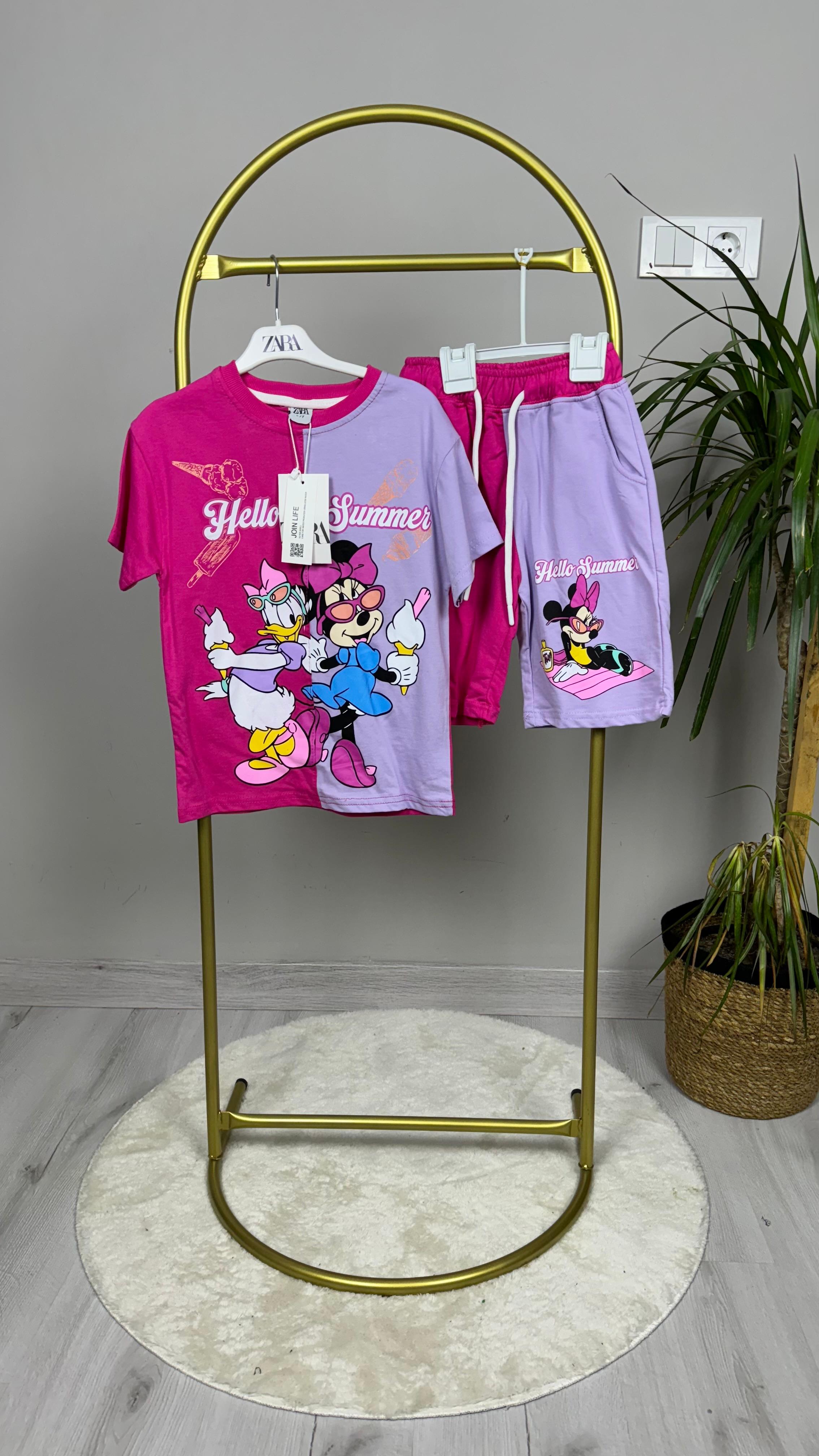 %100 pamuk Mıckey Mause ikili şortlu takım