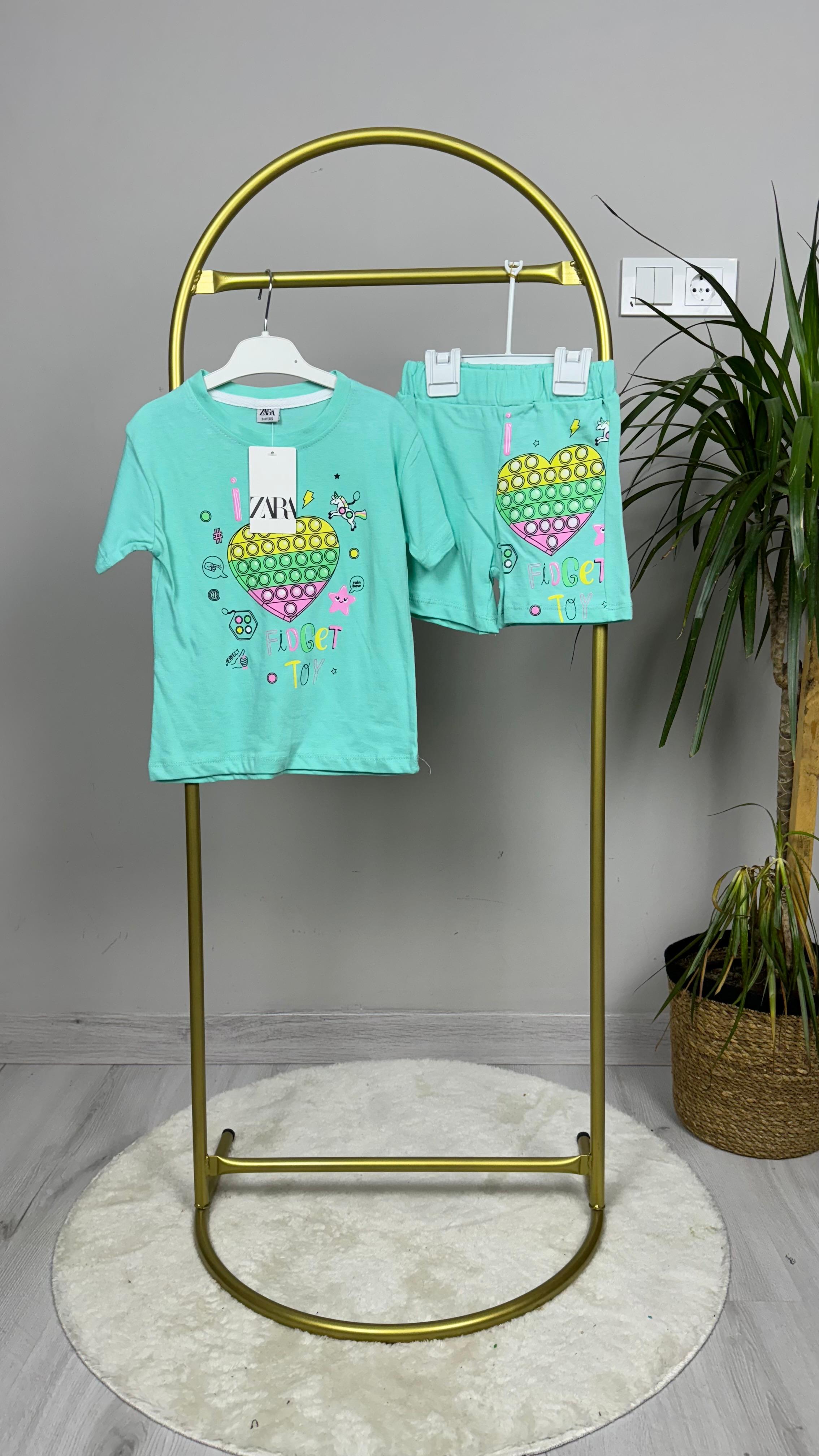 Su yeşili ikili şortlu takım