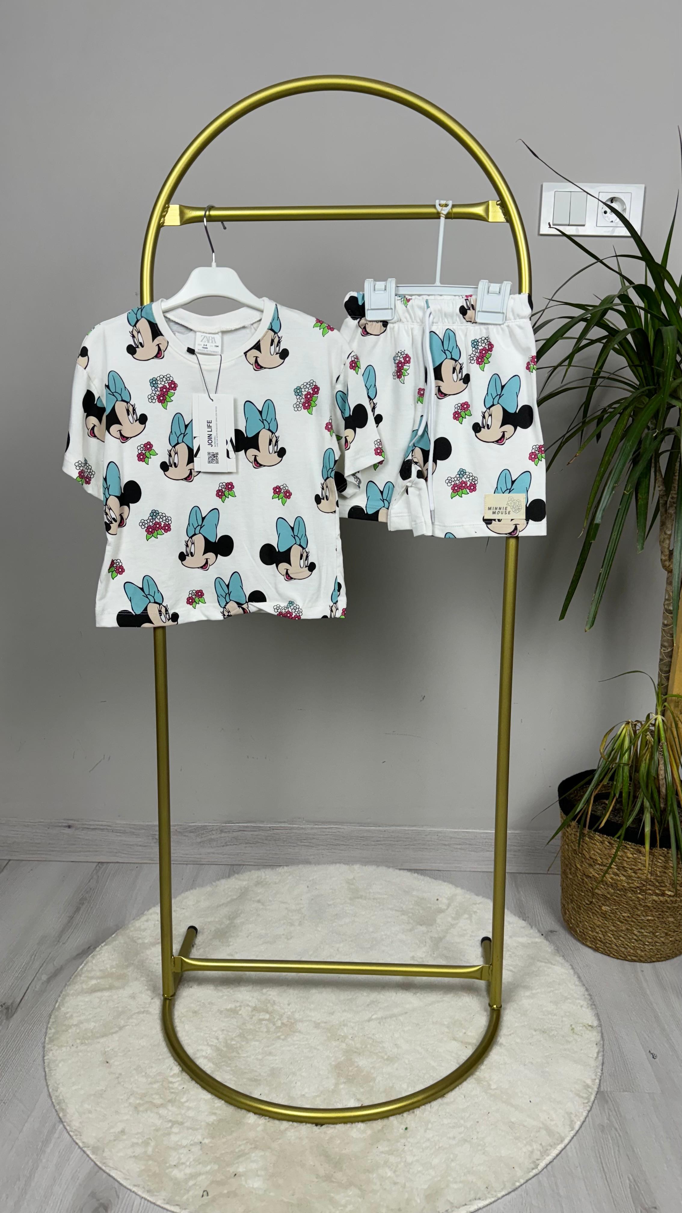 %100 pamuk Mıckey Mause ikili şortlu takım