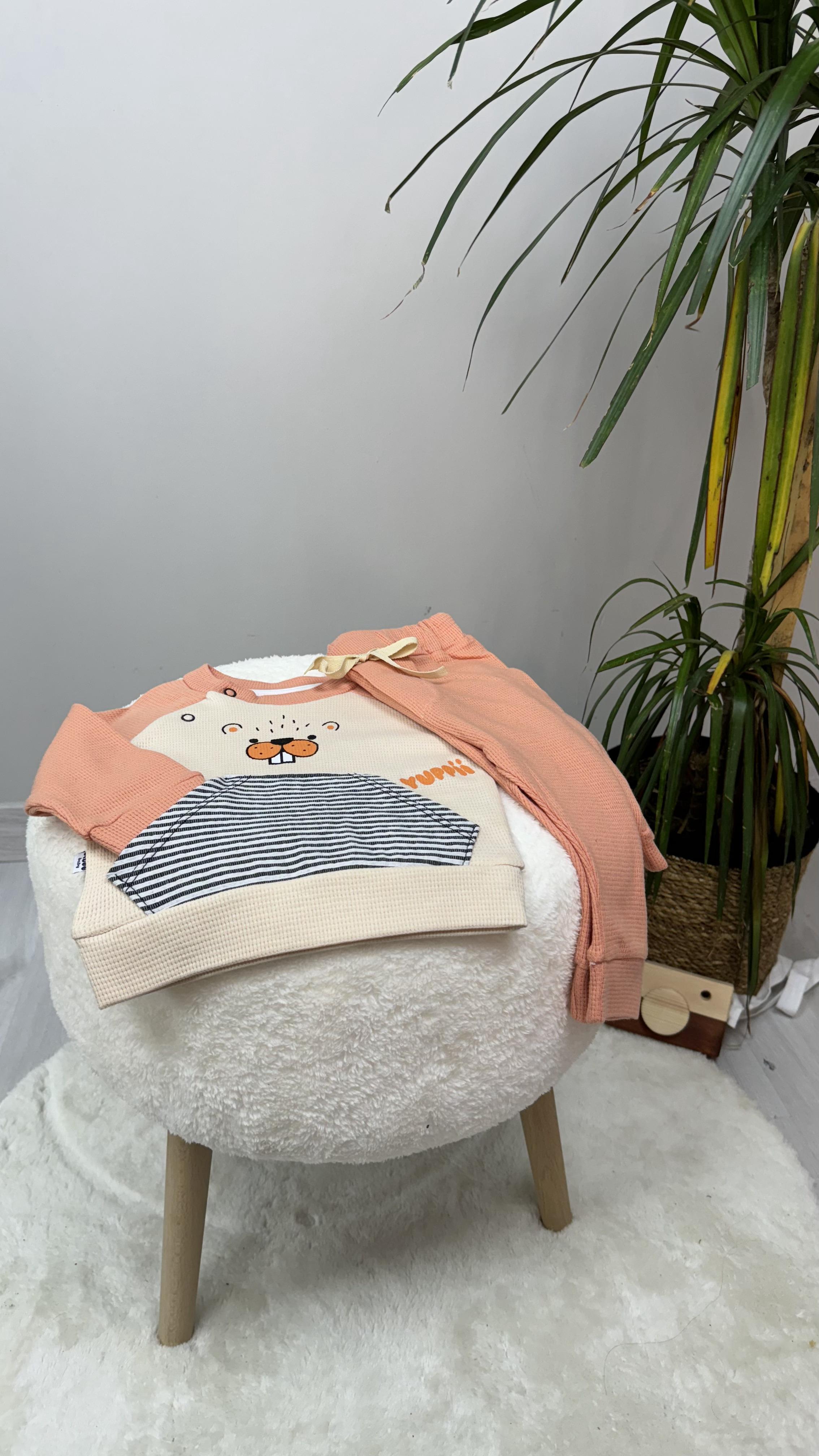 %100 Pamuk Tavşan baskılı Erkek İkili Takım