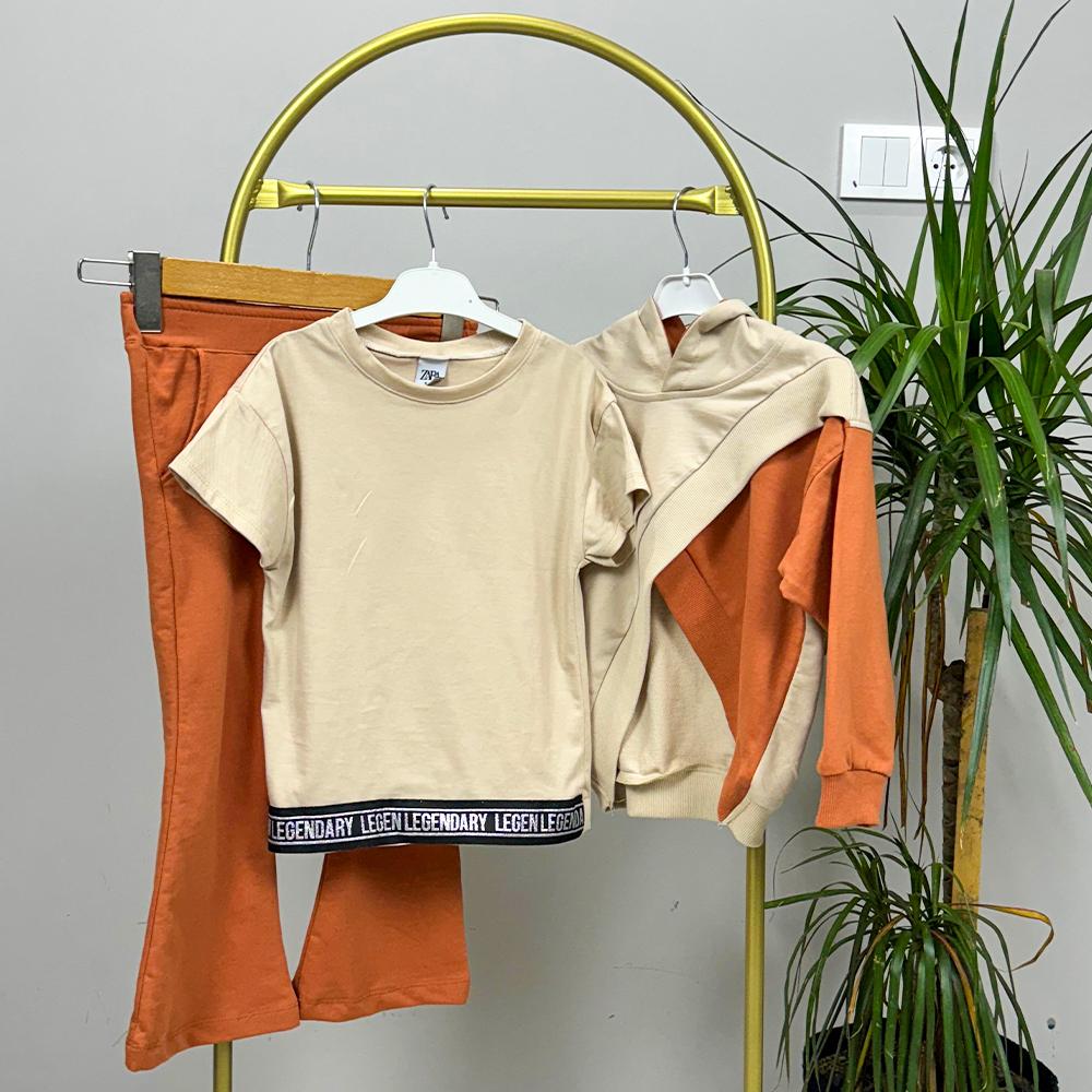 Turuncu Kız Çocuk Üçlü Crop Takım