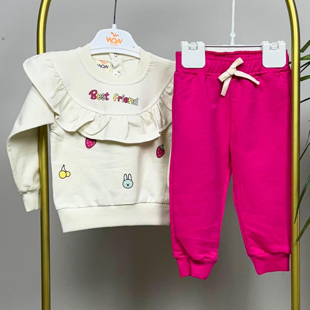 Desenli Meyve Baskılı Fırfırlı İkili Kız Takım