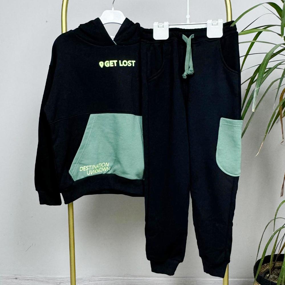 Kapüşonlu Siyah Erkek Çocuk Takım