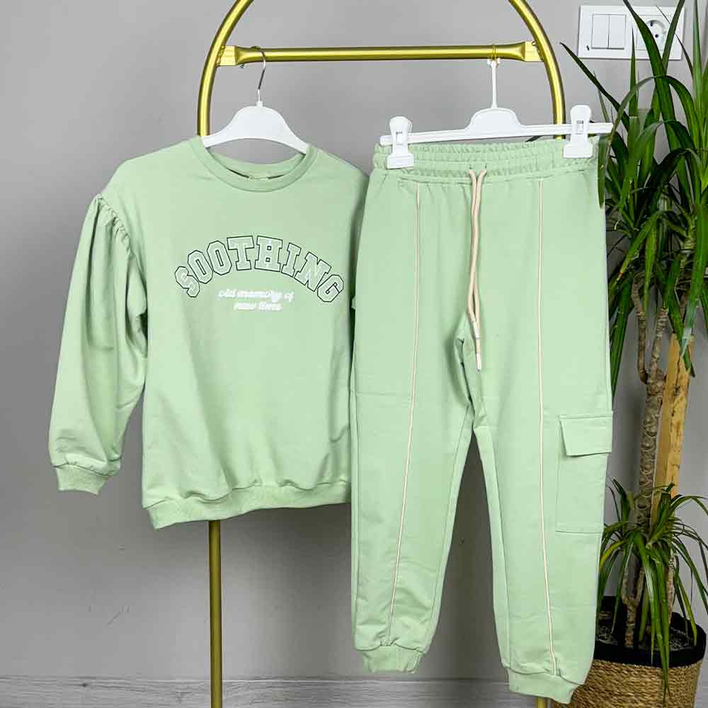 Kargo Cepli Su Yeşili Kız Çocuk İkili Eşofman Takımı