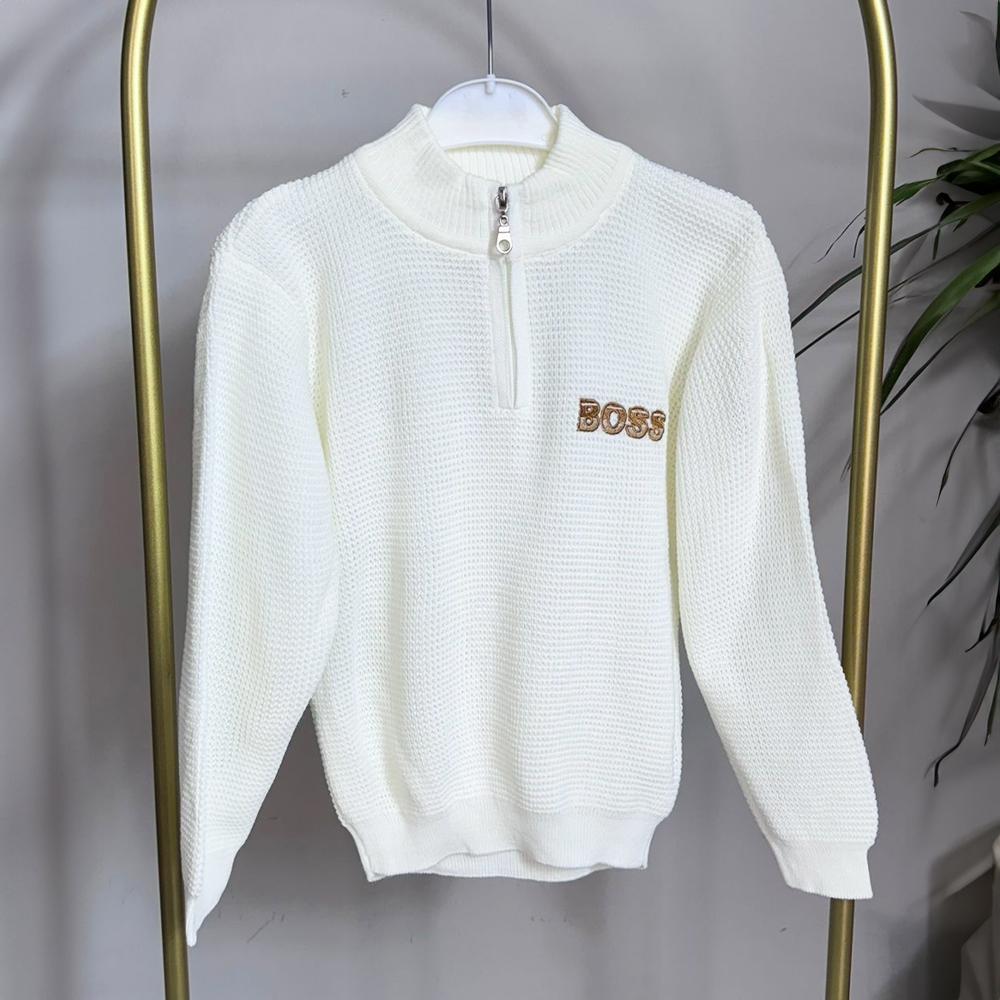 %100 Pamuk Yarım Fermuarlı Bol Kalıp Erkek Çocuk Triko Kazak