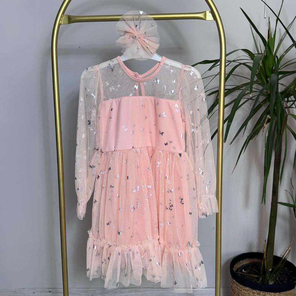 Varanklı Kelebek Kız Çocuk Elbise Toka Hediyeli