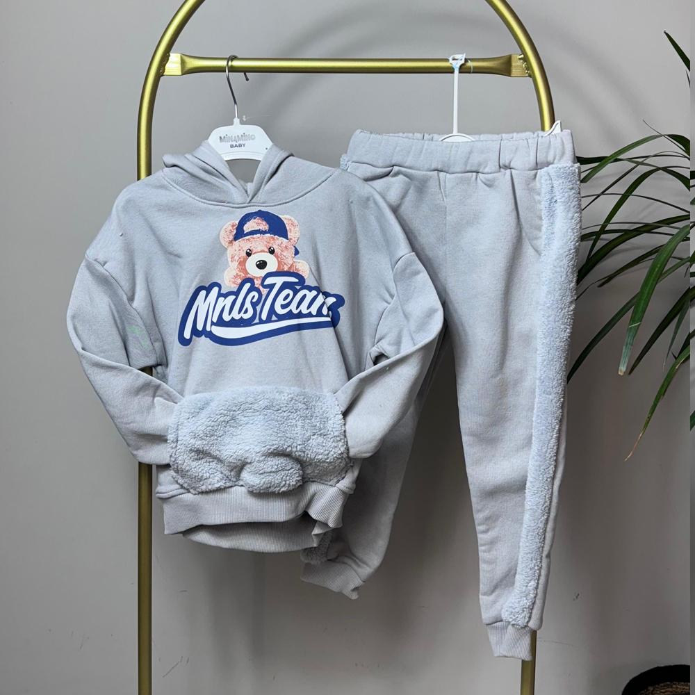 Peluş Cep Detaylı Kapşonlu Erkek Çocuk Eşofman Takım