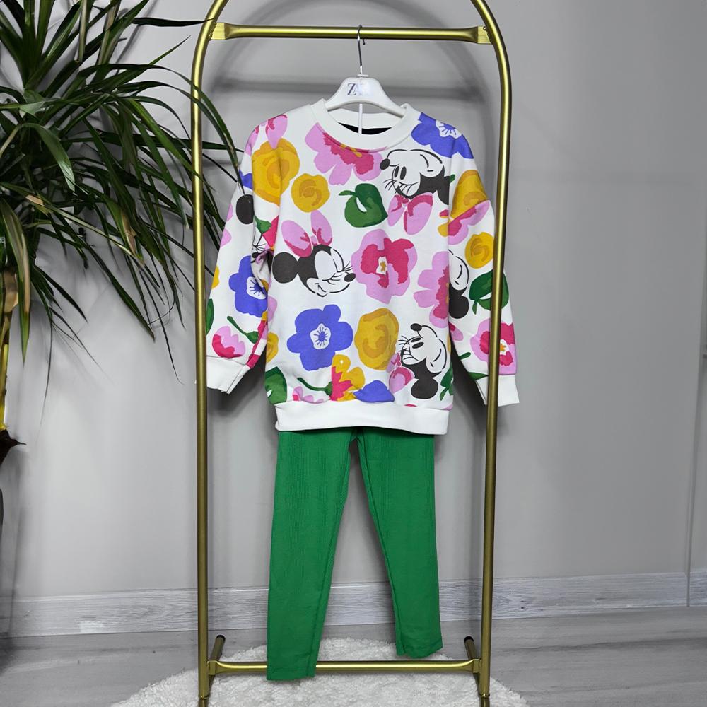 Yeşil Mickey Mouse Kız Çocuk İkili Takım