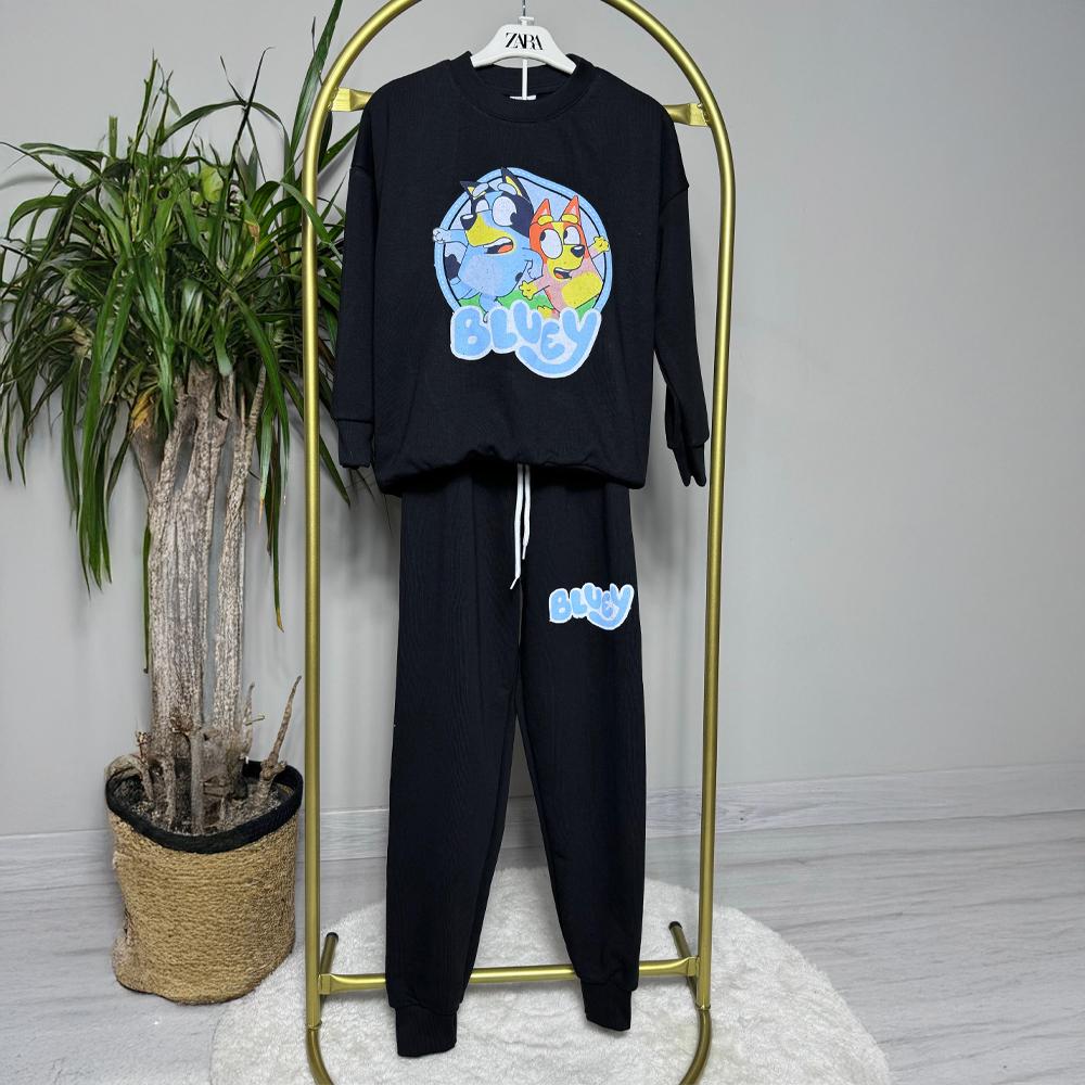 Bluey Baskılı Erkek Çocuk Eşofman Takımı Siyah