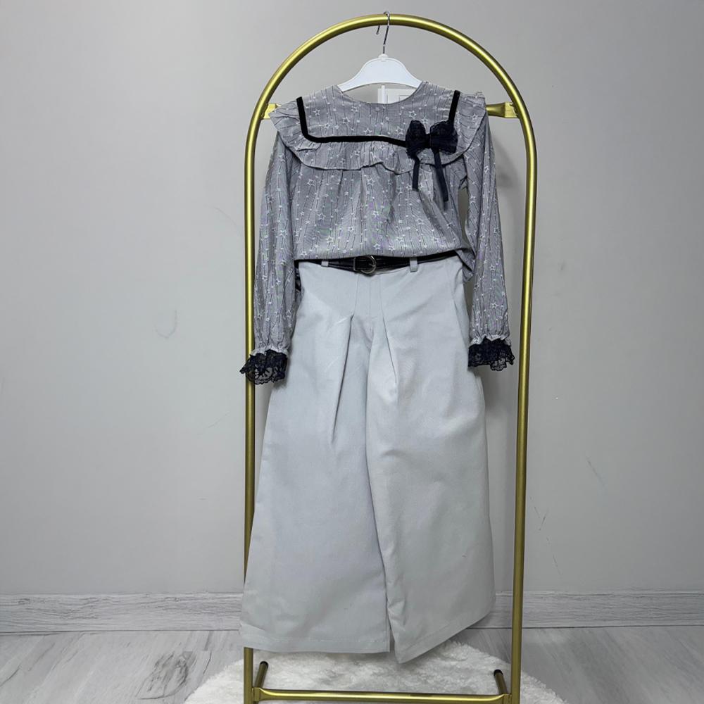 Yaka Kurdele Kol Küpür Detaylı Özel Tasarım Kız Çocuk Takım