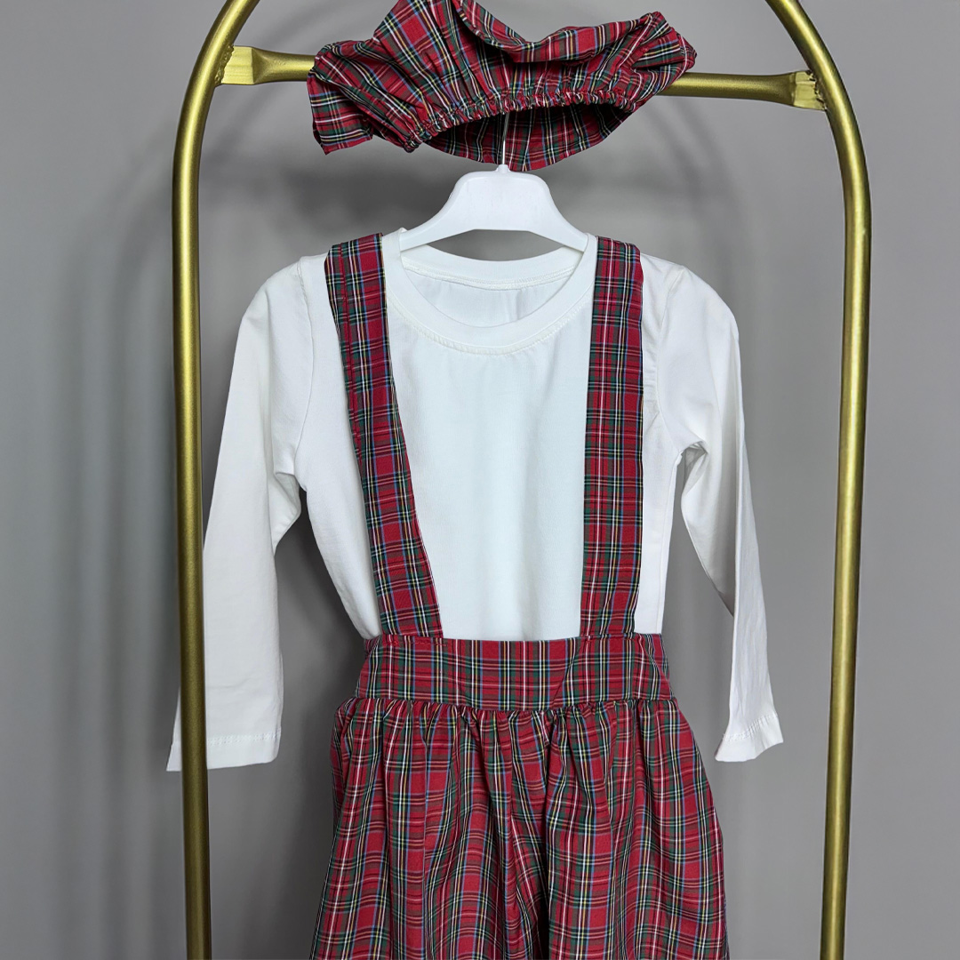 Ekoseli Detaylı Kız Çocuk Salopet