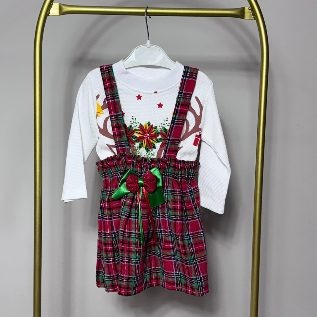 Ekoseli Yeni Yıl Detaylı Kız Çocuk Salopet