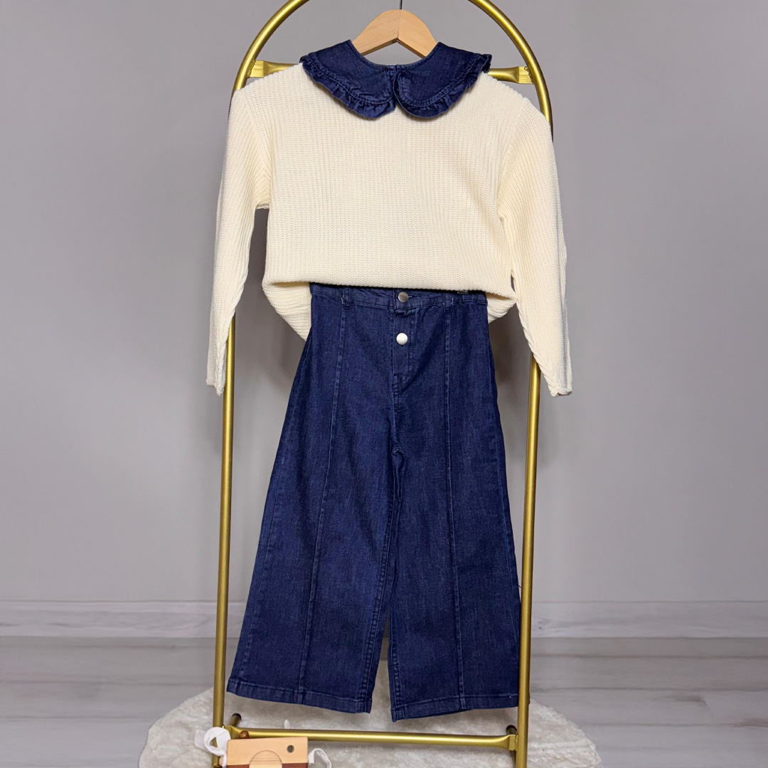 Kot Yakalı Trikolu Ekru Takım