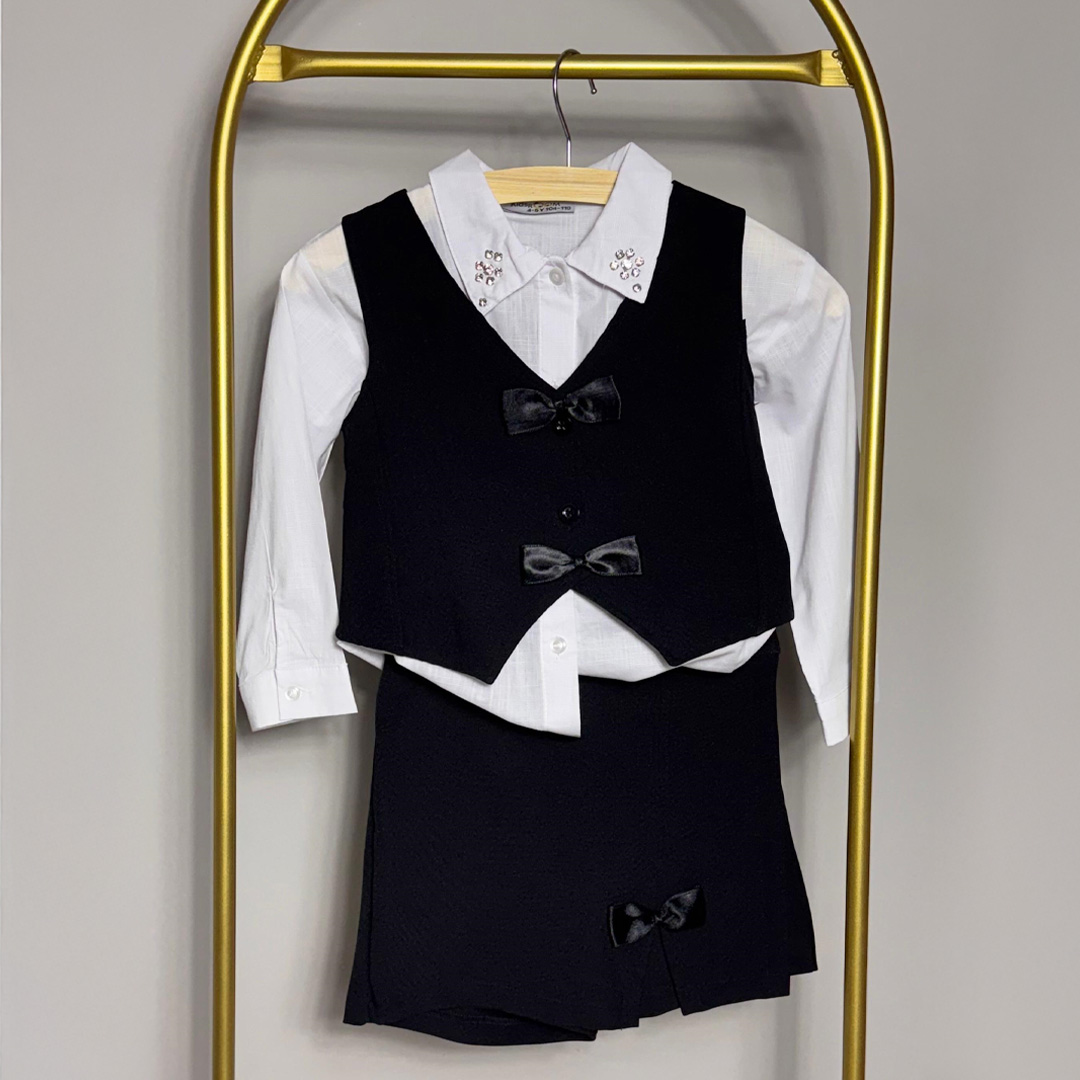 Fiyonklu Şort Etekli Üçlü Kız Çocuk Takım